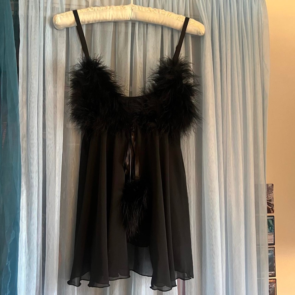 Faux Feather Trim Babydoll Slip Top